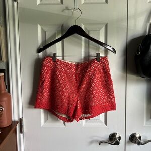 Kensie orange diamond lace boho bermuda shorts